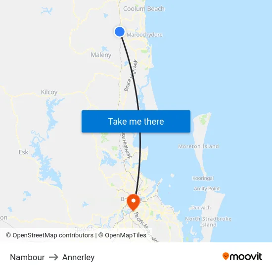 Nambour to Annerley map