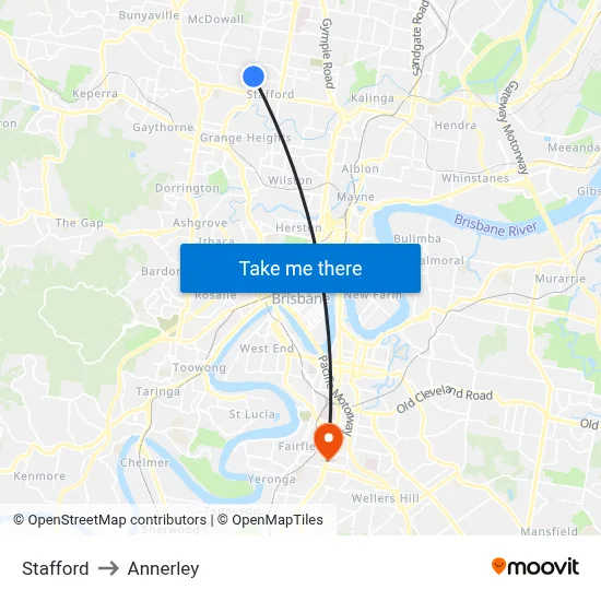 Stafford to Annerley map