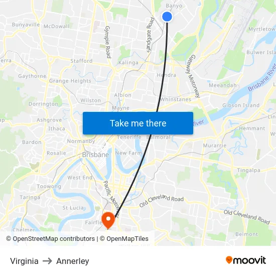 Virginia to Annerley map