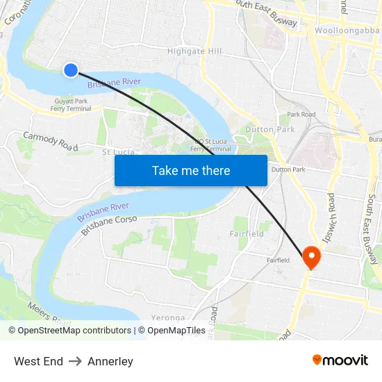 West End to Annerley map