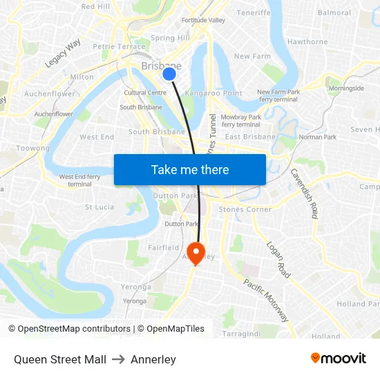 Queen Street Mall to Annerley map