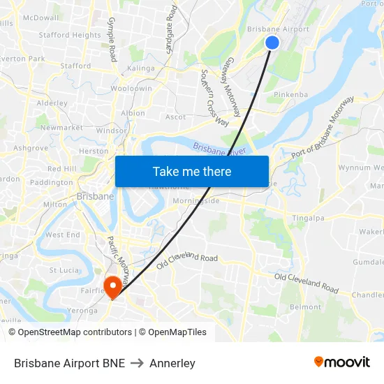 Brisbane Airport BNE to Annerley map