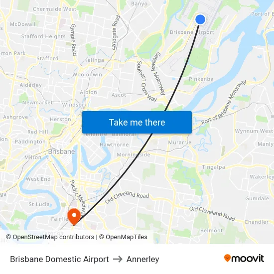 Brisbane Domestic Airport to Annerley map