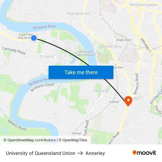 University of Queensland Union to Annerley map