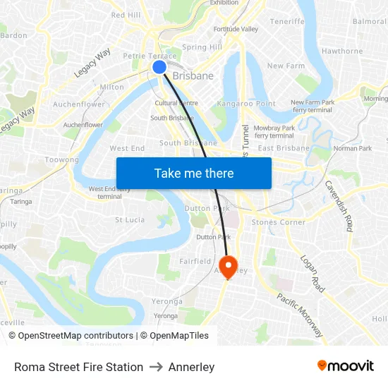 Roma Street Fire Station to Annerley map