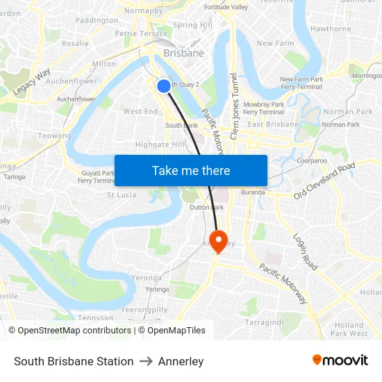 South Brisbane Station to Annerley map