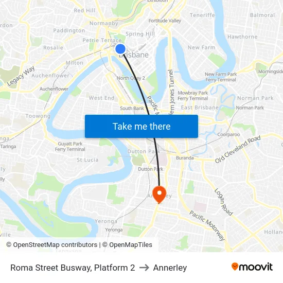 Roma Street Busway, Platform 2 to Annerley map