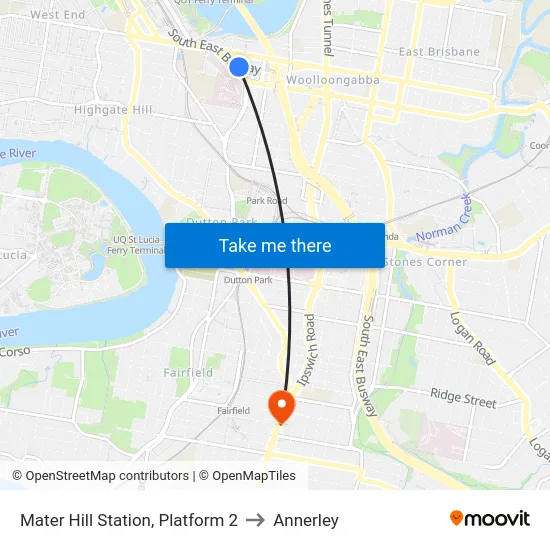 Mater Hill Station, Platform 2 to Annerley map