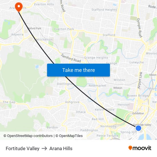 Fortitude Valley to Arana Hills map