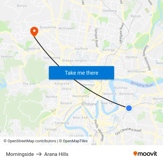 Morningside to Arana Hills map
