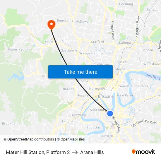 Mater Hill Station, Platform 2 to Arana Hills map