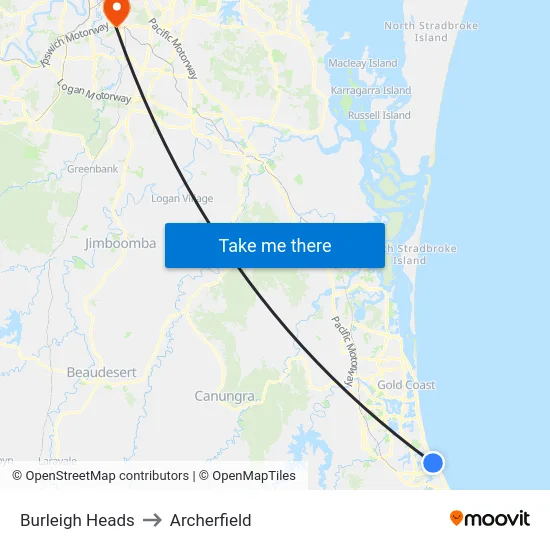 Burleigh Heads to Archerfield map