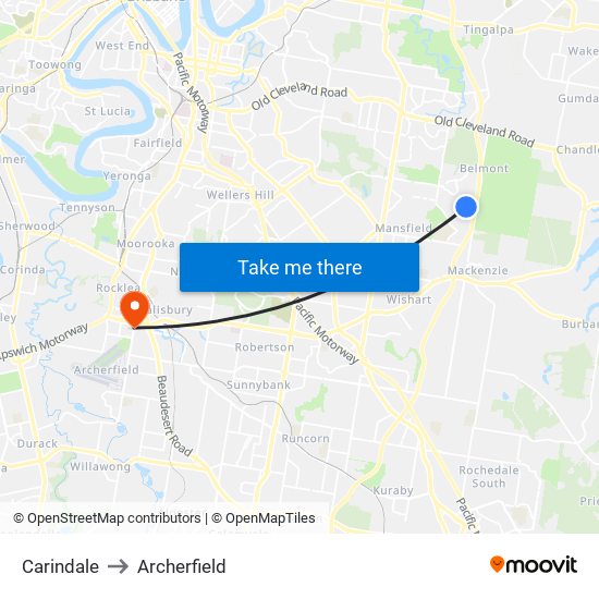 Carindale to Archerfield map