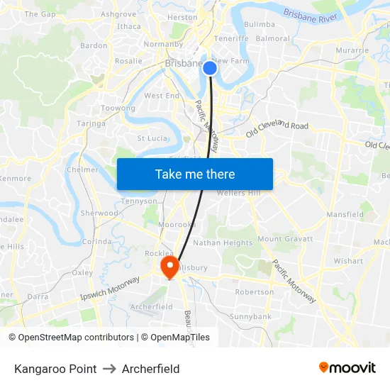 Kangaroo Point to Archerfield map