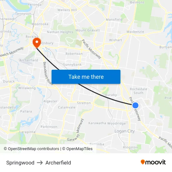 Springwood to Archerfield map
