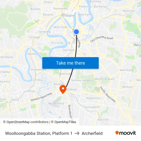 Woolloongabba Station, Platform 1 to Archerfield map