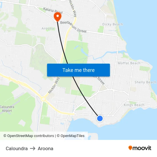Caloundra to Aroona map