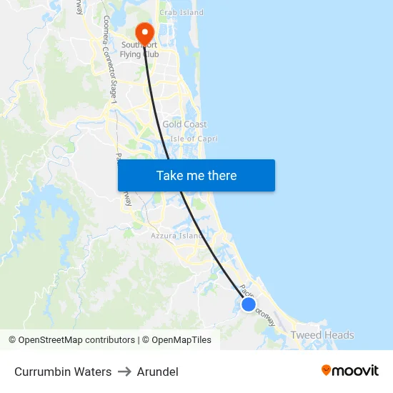 Currumbin Waters to Arundel map