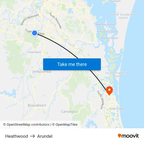 Heathwood to Arundel map