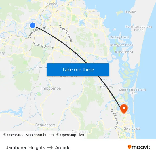 Jamboree Heights to Arundel map