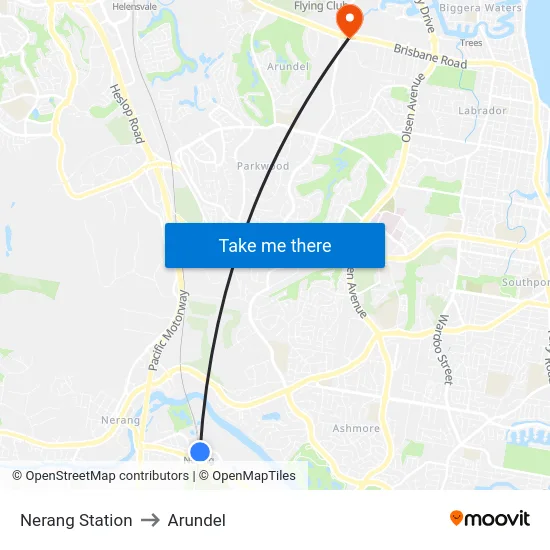 Nerang Station to Arundel map