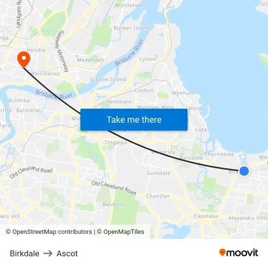 Birkdale to Ascot map