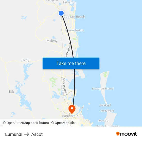 Eumundi to Ascot map