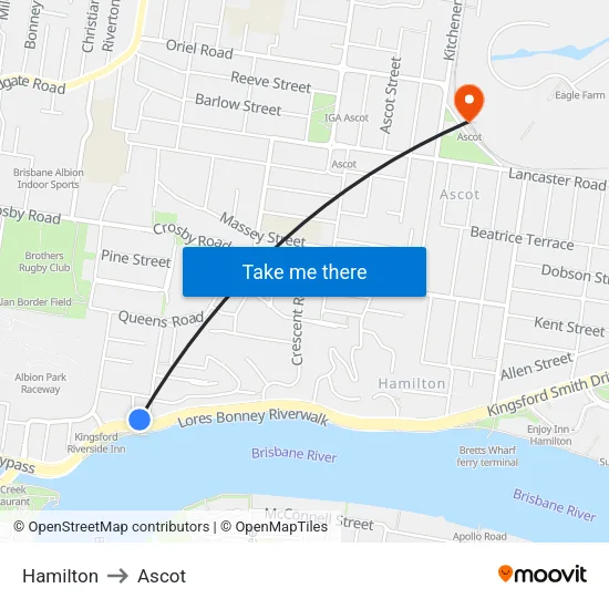 Hamilton to Ascot map