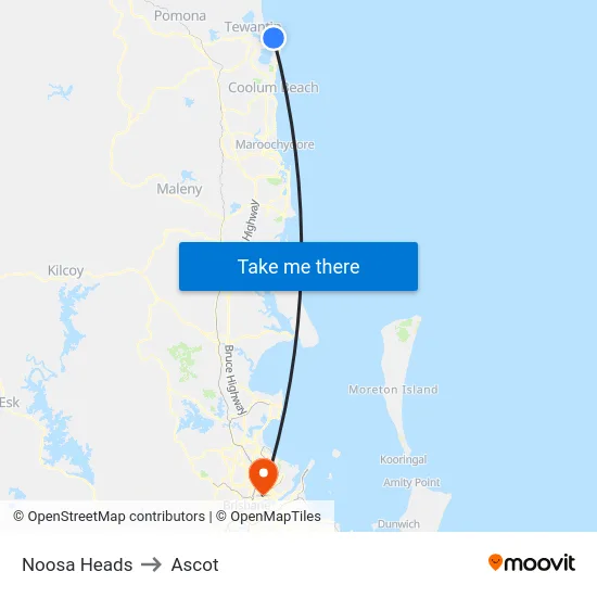 Noosa Heads to Ascot map