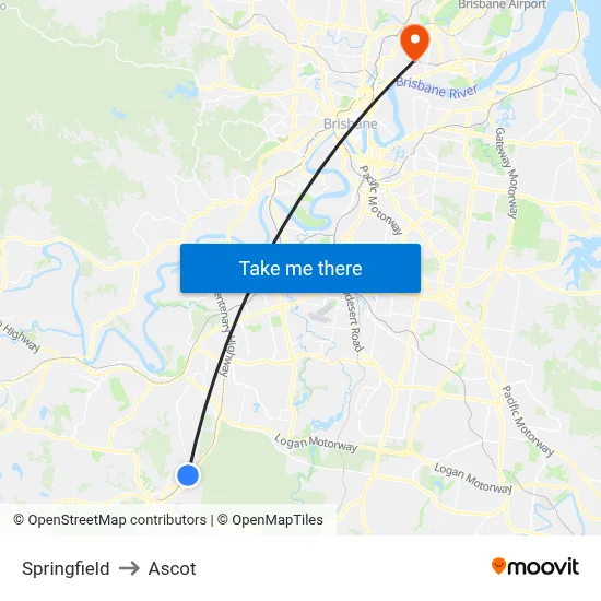 Springfield to Ascot map