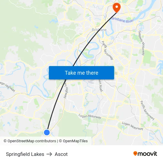Springfield Lakes to Ascot map