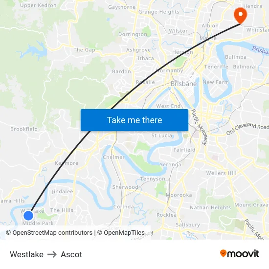 Westlake to Ascot map