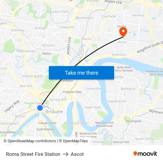 Roma Street Fire Station to Ascot map