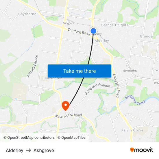 Alderley to Ashgrove map