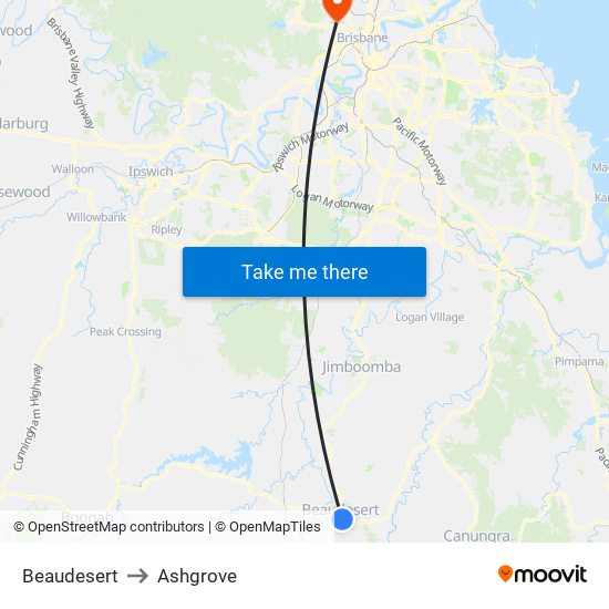 Beaudesert to Ashgrove map