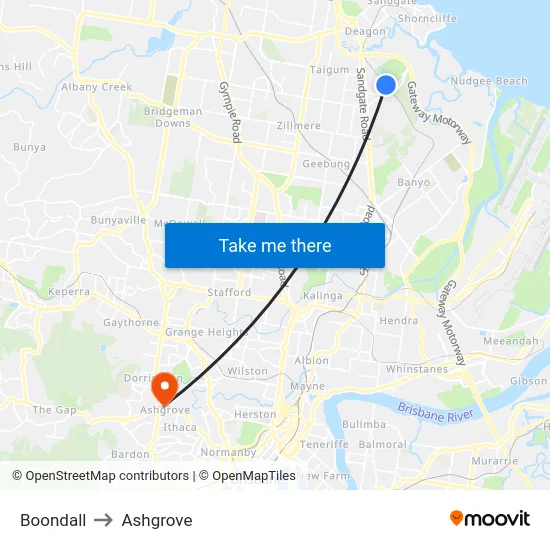 Boondall to Ashgrove map