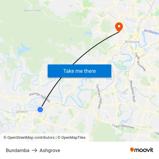 Bundamba to Ashgrove map