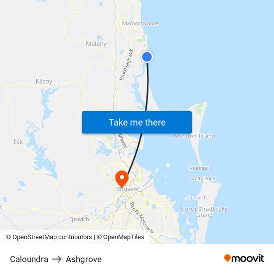 Caloundra to Ashgrove map