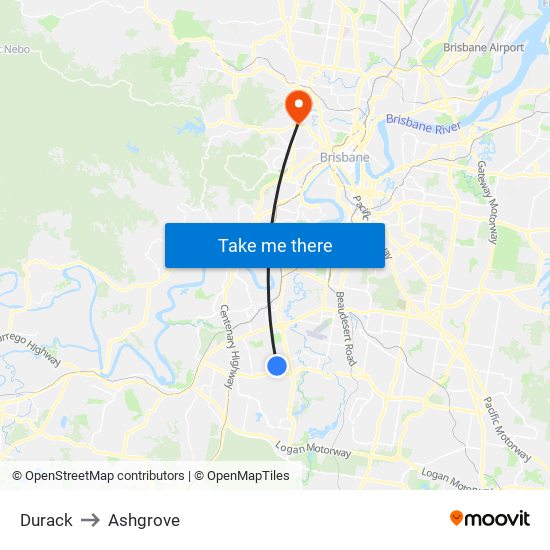 Durack to Ashgrove map