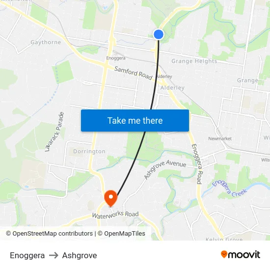 Enoggera to Ashgrove map