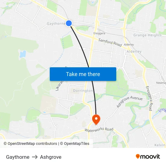 Gaythorne to Ashgrove map
