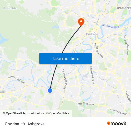 Goodna to Ashgrove map