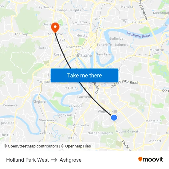 Holland Park West to Ashgrove map