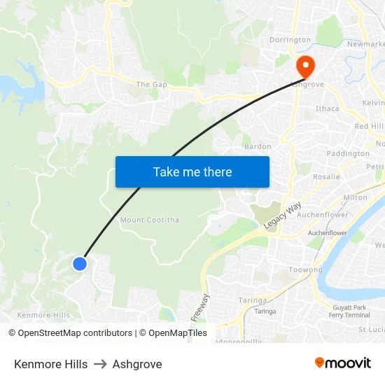 Kenmore Hills to Ashgrove map
