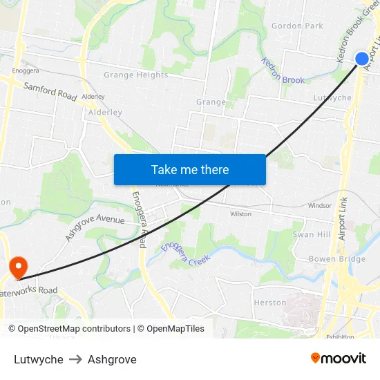 Lutwyche to Ashgrove map
