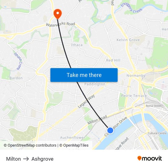 Milton to Ashgrove map