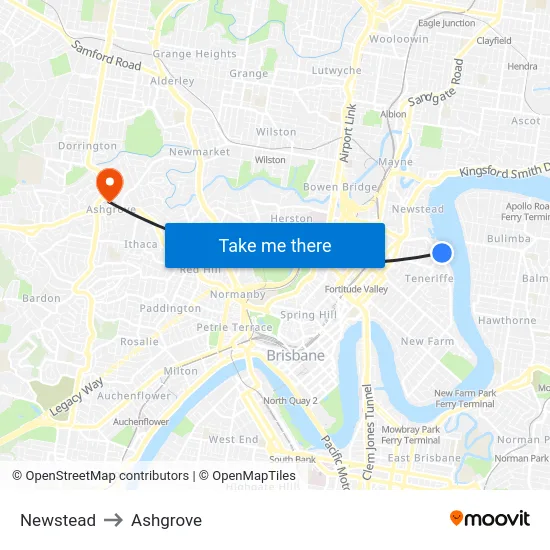 Newstead to Ashgrove map
