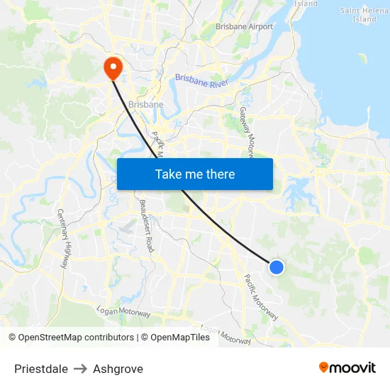 Priestdale to Ashgrove map