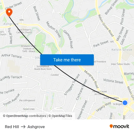 Red Hill to Ashgrove map