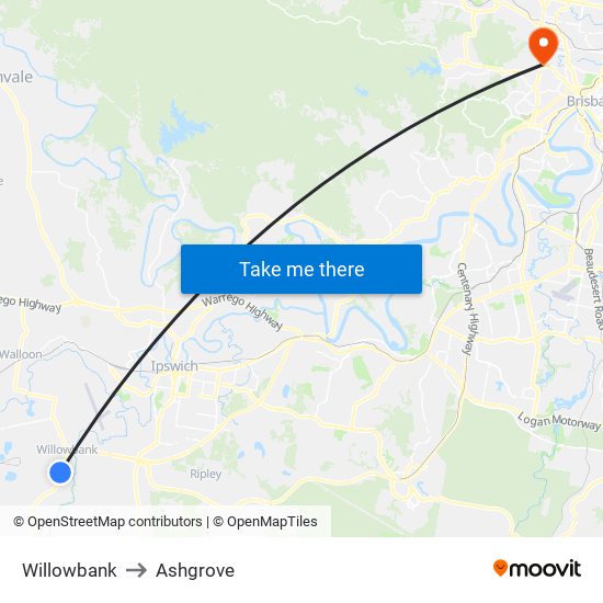 Willowbank to Ashgrove map